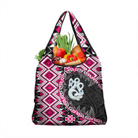 Pink Taniko Motif Aotearoa Manaia and Silver Fern Grocery Bag LT03 1-pack One Size Pink - Polynesian Pride
