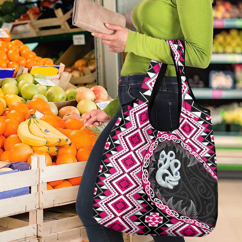 Pink Taniko Motif Aotearoa Manaia and Silver Fern Grocery Bag LT03 - Polynesian Pride