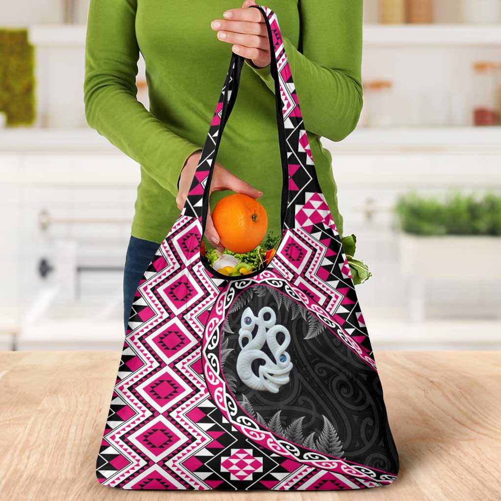 Pink Taniko Motif Aotearoa Manaia and Silver Fern Grocery Bag LT03 - Polynesian Pride