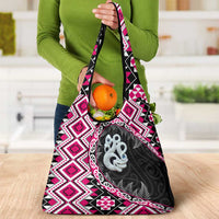 Pink Taniko Motif Aotearoa Manaia and Silver Fern Grocery Bag LT03 - Polynesian Pride