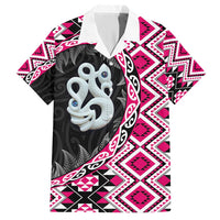 Pink Taniko Motif Aotearoa Manaia and Silver Fern Hawaiian Shirt LT03 Pink - Polynesian Pride