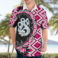 Pink Taniko Motif Aotearoa Manaia and Silver Fern Hawaiian Shirt LT03 - Polynesian Pride