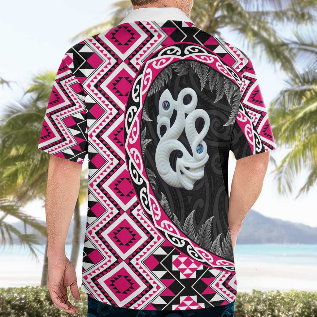 Pink Taniko Motif Aotearoa Manaia and Silver Fern Hawaiian Shirt LT03 - Polynesian Pride