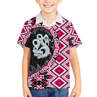 Pink Taniko Motif Aotearoa Manaia and Silver Fern Hawaiian Shirt LT03 - Polynesian Pride