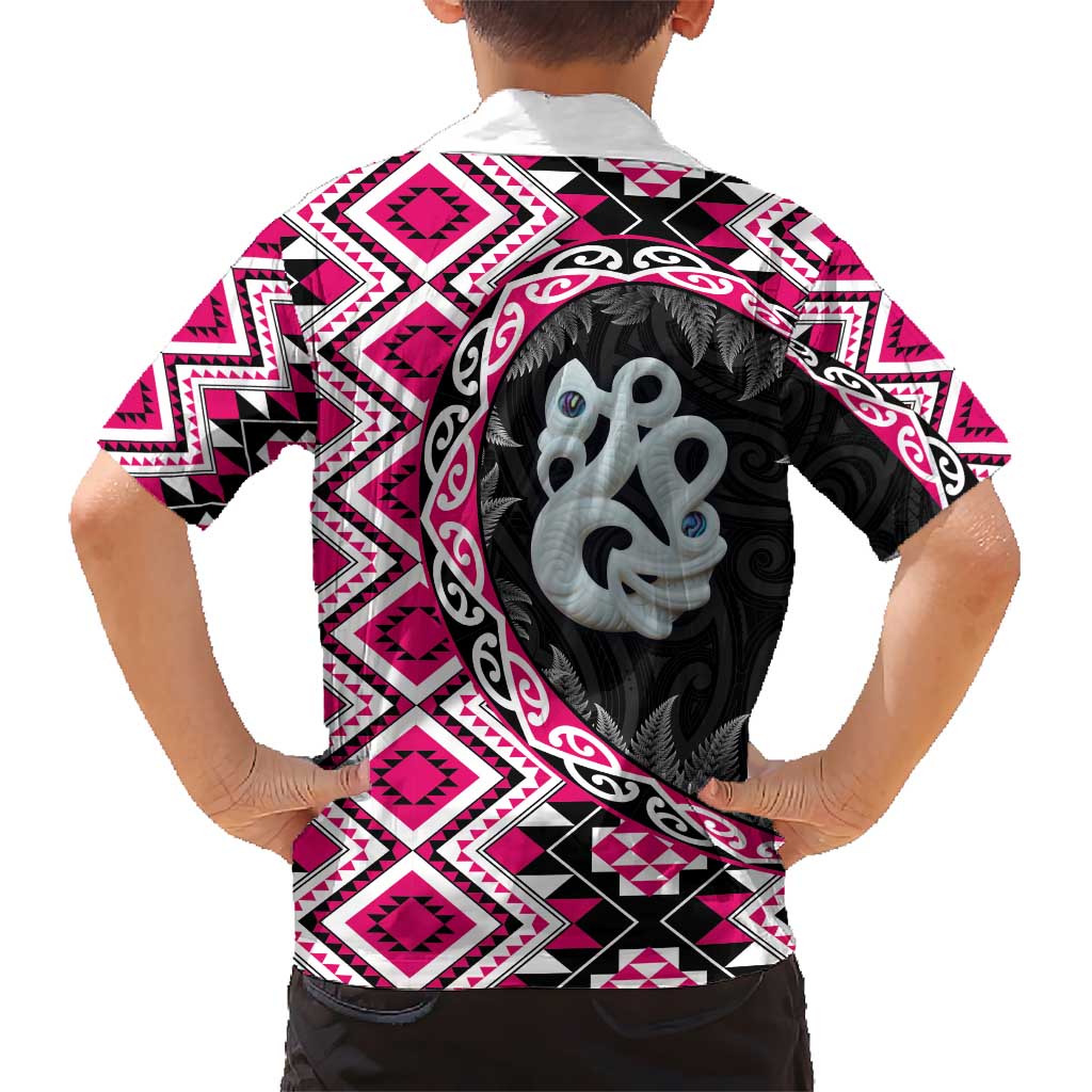 Pink Taniko Motif Aotearoa Manaia and Silver Fern Hawaiian Shirt LT03 - Polynesian Pride