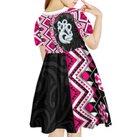 Pink Taniko Motif Aotearoa Manaia and Silver Fern Kid Short Sleeve Dress