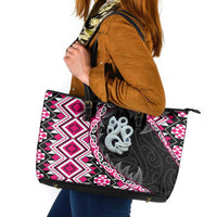 Pink Taniko Motif Aotearoa Manaia and Silver Fern Leather Tote Bag LT03 Pink - Polynesian Pride
