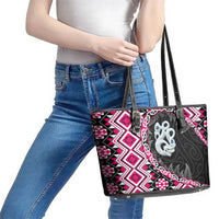 Pink Taniko Motif Aotearoa Manaia and Silver Fern Leather Tote Bag LT03 - Polynesian Pride