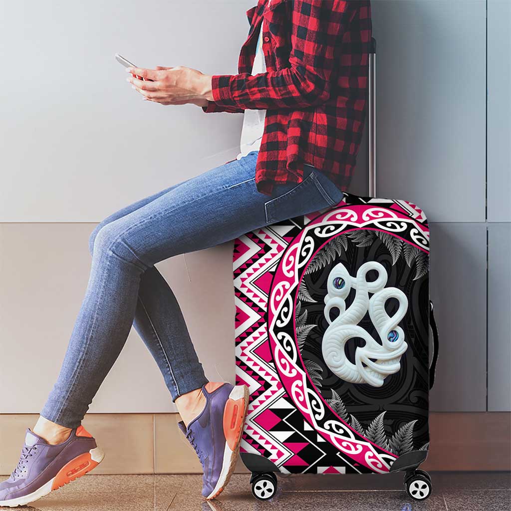 Pink Taniko Motif Aotearoa Manaia and Silver Fern Luggage Cover