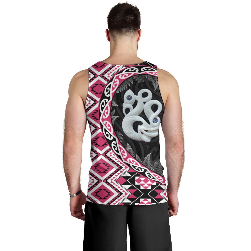 Pink Taniko Motif Aotearoa Manaia and Silver Fern Men Tank Top LT03 - Polynesian Pride