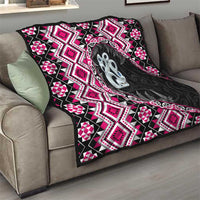 Pink Taniko Motif Aotearoa Manaia and Silver Fern Quilt