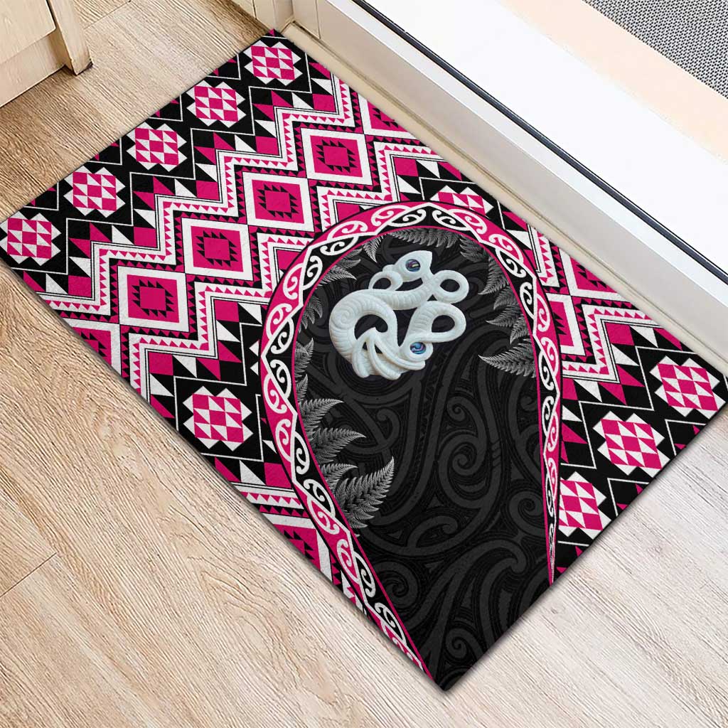 Pink Taniko Motif Aotearoa Manaia and Silver Fern Rubber Doormat LT03 - Polynesian Pride