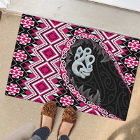 Pink Taniko Motif Aotearoa Manaia and Silver Fern Rubber Doormat LT03 - Polynesian Pride