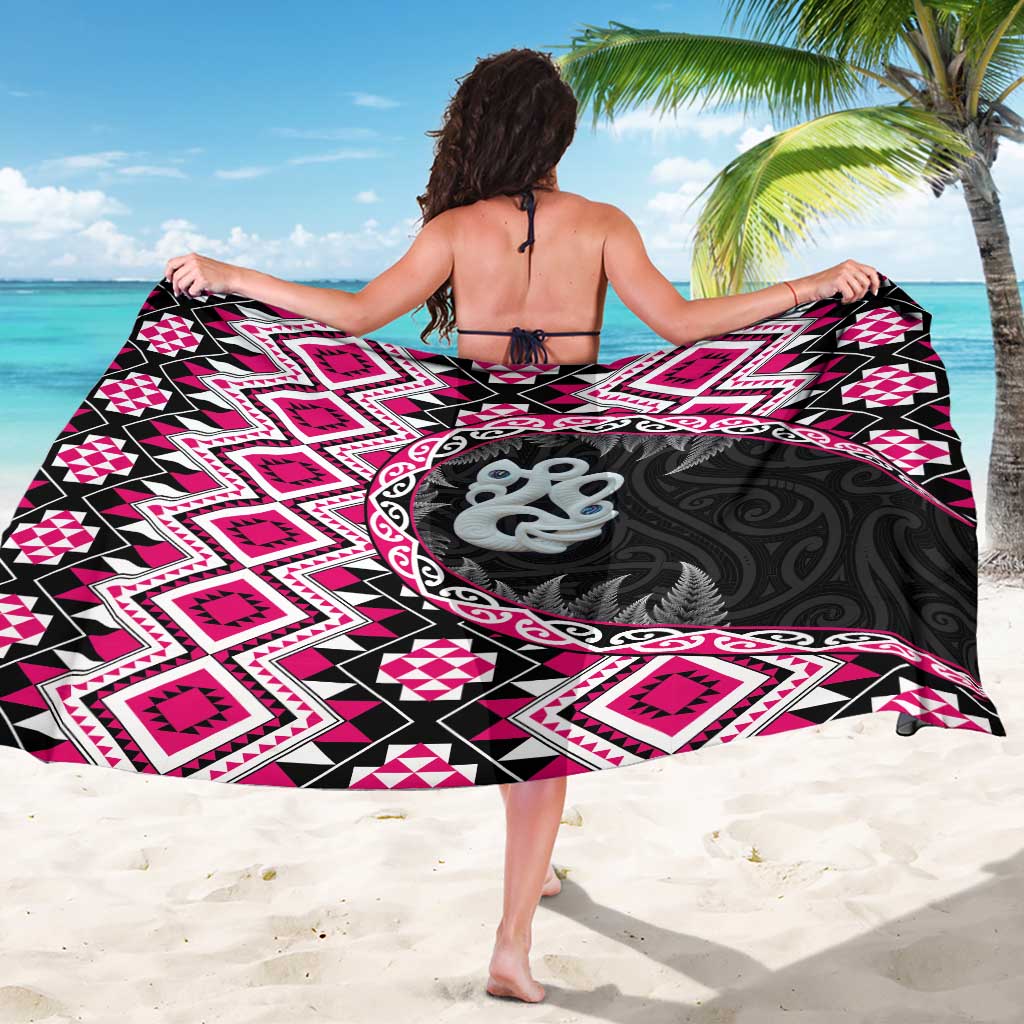 Pink Taniko Motif Aotearoa Manaia and Silver Fern Sarong