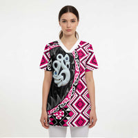 Pink Taniko Motif Aotearoa Manaia and Silver Fern Scrub Top LT03 - Polynesian Pride