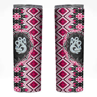 Pink Taniko Motif Aotearoa Manaia and Silver Fern Skinny Tumbler