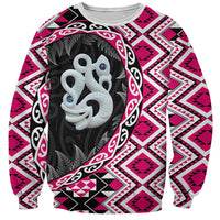 Pink Taniko Motif Aotearoa Manaia and Silver Fern Sweatshirt LT03 Unisex Pink - Polynesian Pride