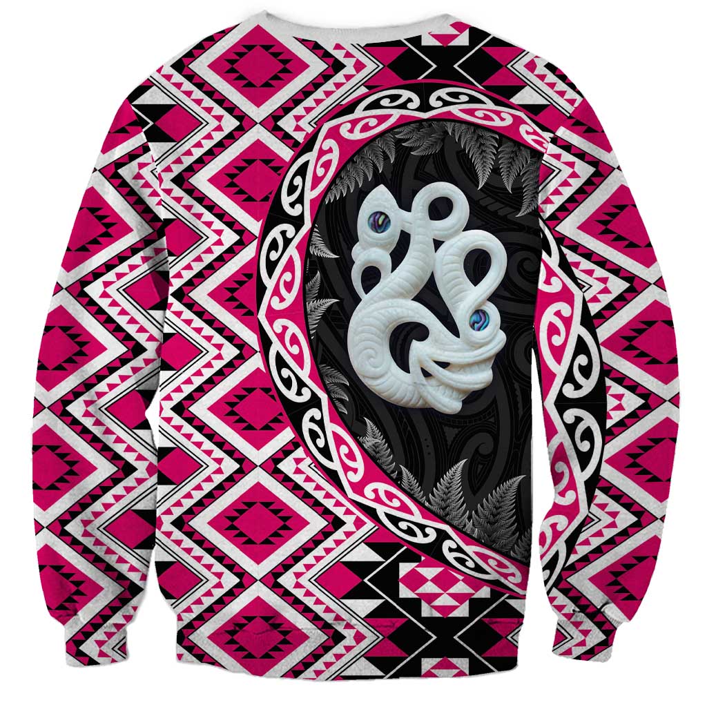 Pink Taniko Motif Aotearoa Manaia and Silver Fern Sweatshirt LT03 - Polynesian Pride