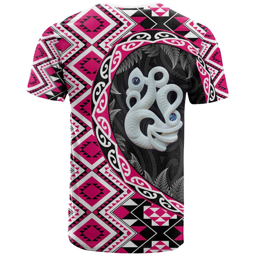 Pink Taniko Motif Aotearoa Manaia and Silver Fern T Shirt
