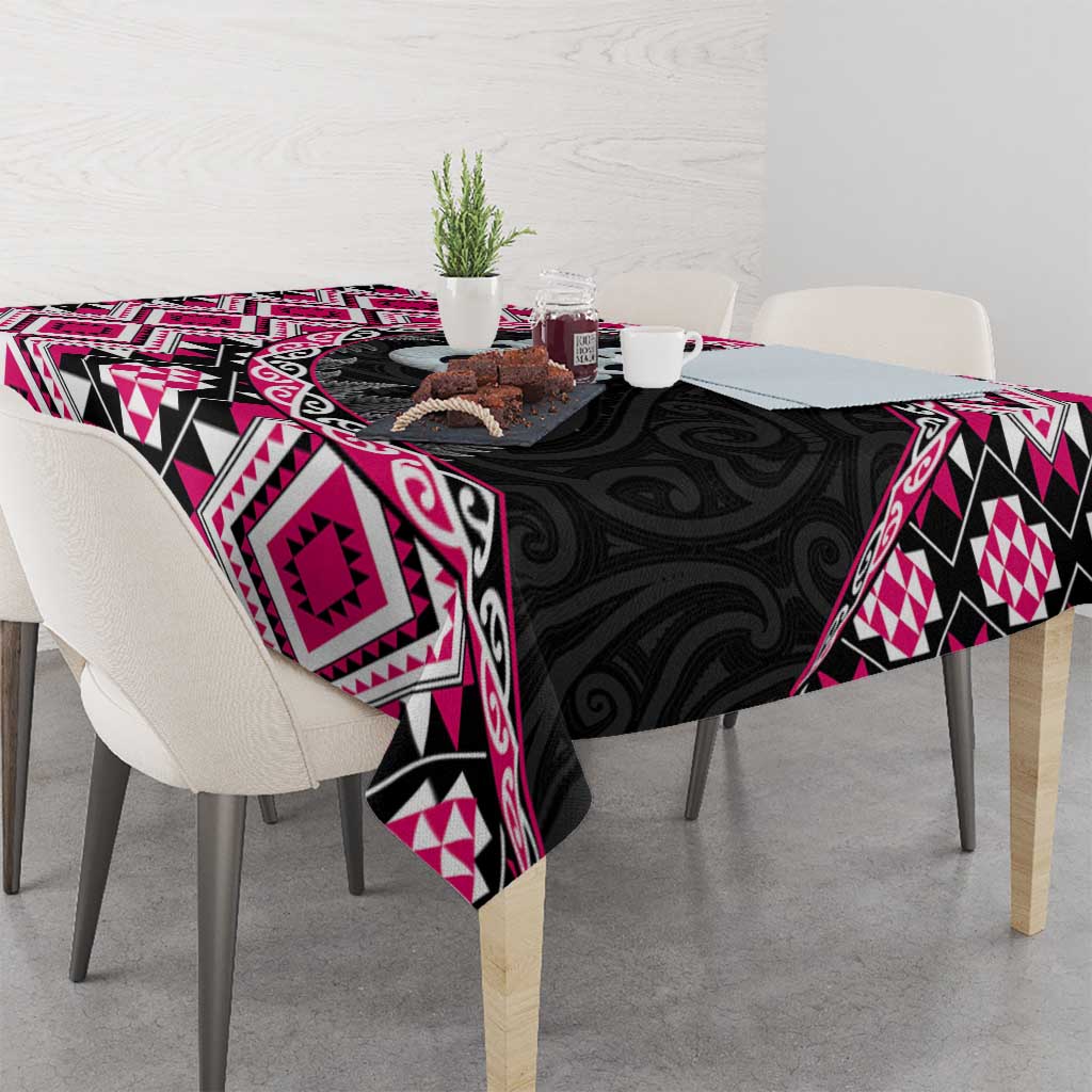 Pink Taniko Motif Aotearoa Manaia and Silver Fern Tablecloth LT03 - Polynesian Pride