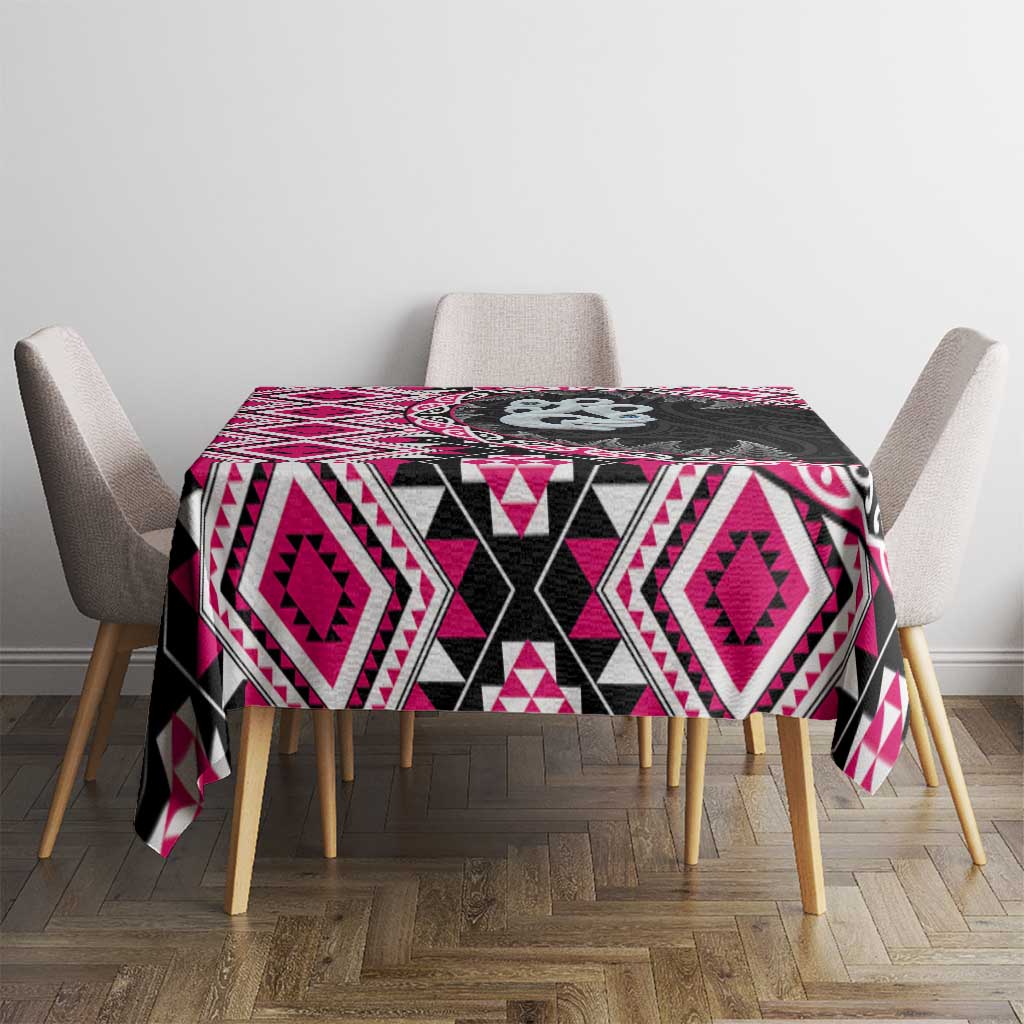 Pink Taniko Motif Aotearoa Manaia and Silver Fern Tablecloth LT03 - Polynesian Pride