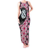 Pink Taniko Motif Aotearoa Manaia and Silver Fern Tank Maxi Dress LT03 Women Pink - Polynesian Pride