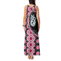 Pink Taniko Motif Aotearoa Manaia and Silver Fern Tank Maxi Dress LT03 - Polynesian Pride