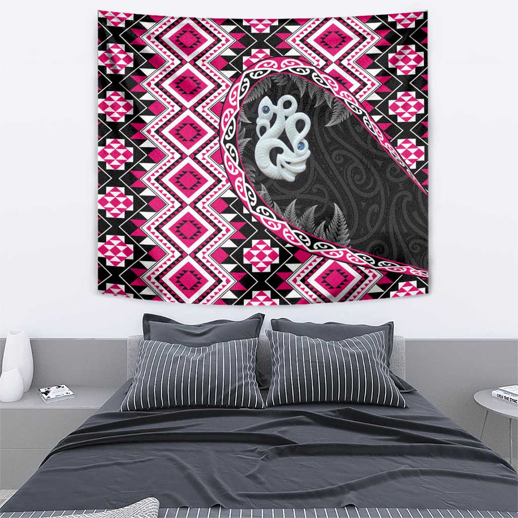 Pink Taniko Motif Aotearoa Manaia and Silver Fern Tapestry