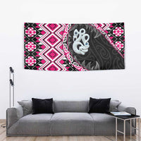 Pink Taniko Motif Aotearoa Manaia and Silver Fern Tapestry