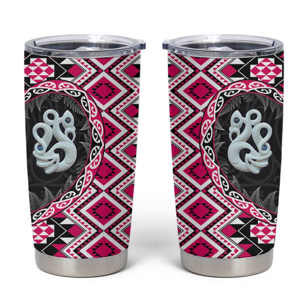Pink Taniko Motif Aotearoa Manaia and Silver Fern Tumbler Cup LT03 Pink - Polynesian Pride