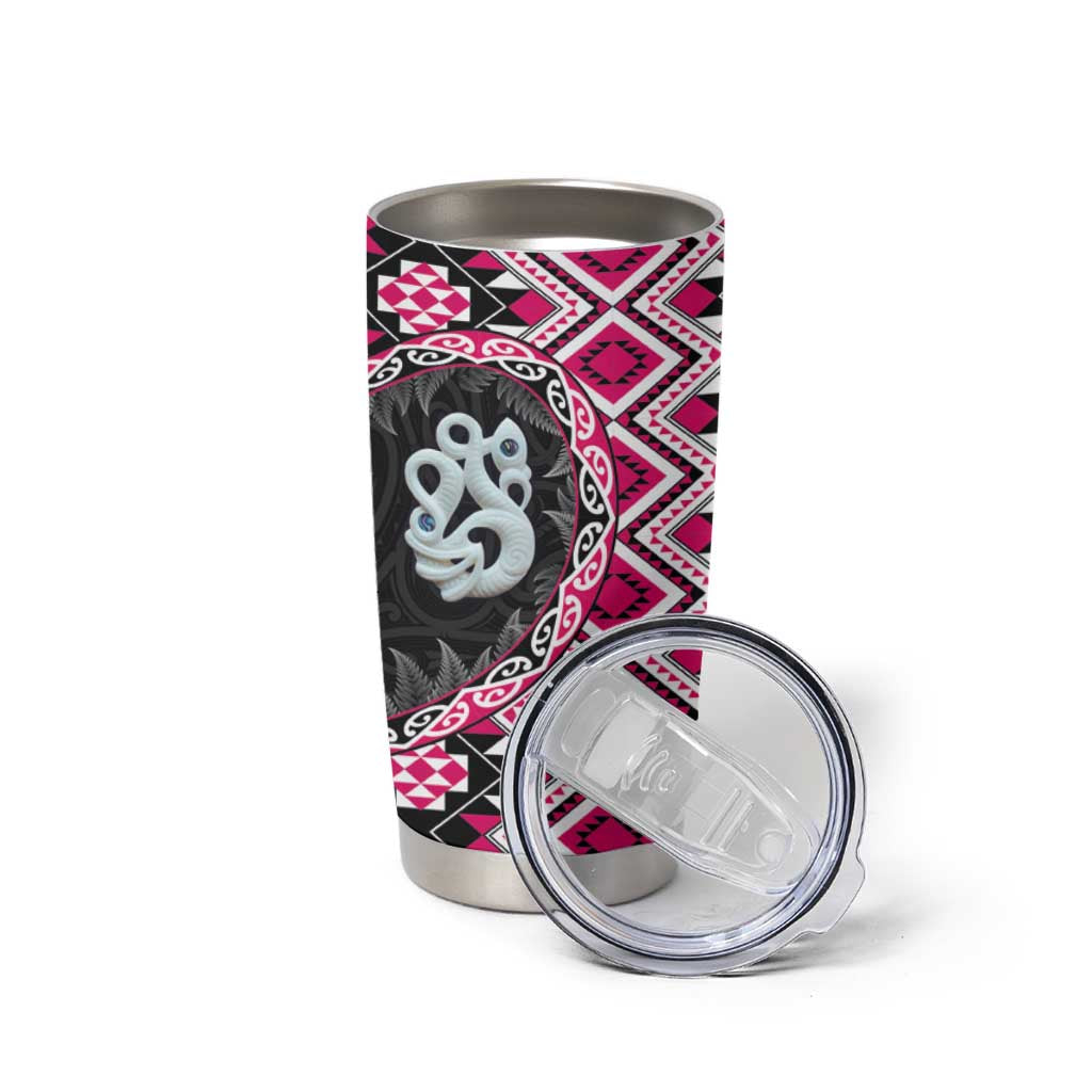 Pink Taniko Motif Aotearoa Manaia and Silver Fern Tumbler Cup LT03 - Polynesian Pride