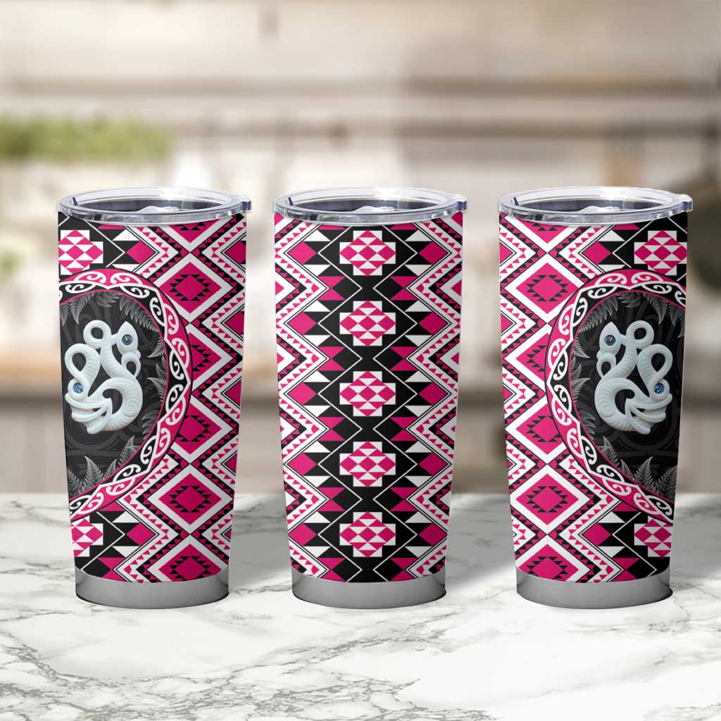 Pink Taniko Motif Aotearoa Manaia and Silver Fern Tumbler Cup LT03 - Polynesian Pride