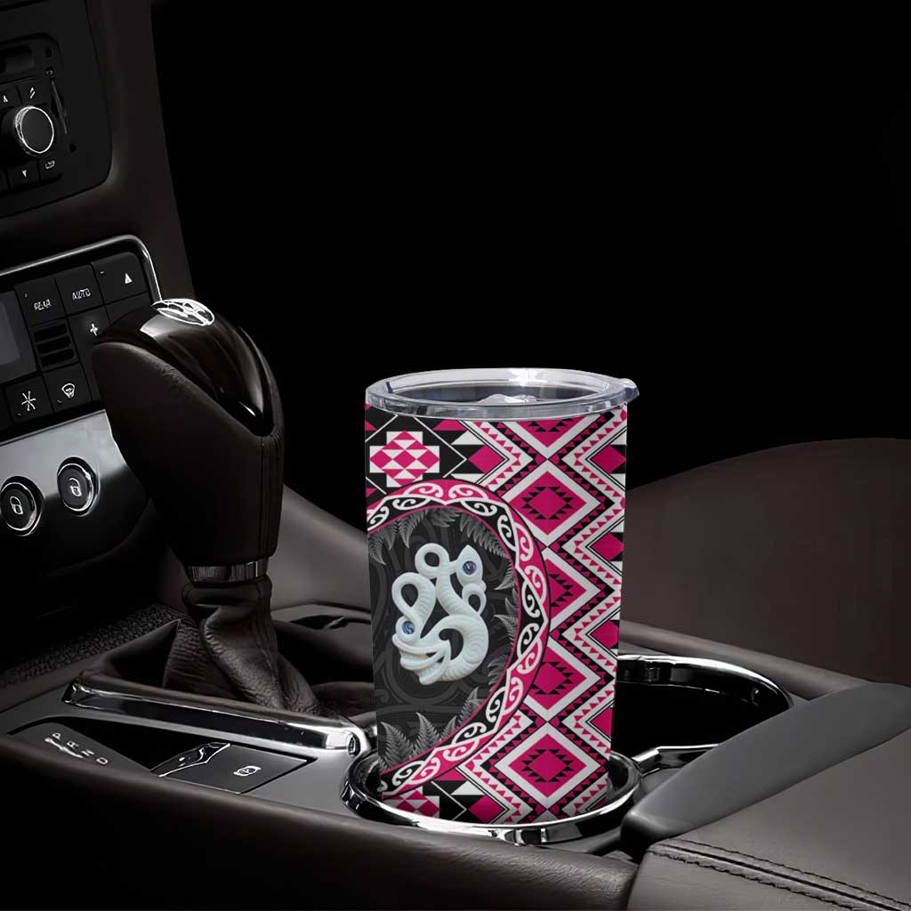 Pink Taniko Motif Aotearoa Manaia and Silver Fern Tumbler Cup LT03 - Polynesian Pride