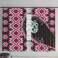Pink Taniko Motif Aotearoa Manaia and Silver Fern Window Curtain LT03 With Hooks Pink - Polynesian Pride