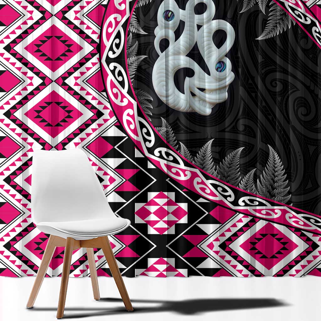 Pink Taniko Motif Aotearoa Manaia and Silver Fern Window Curtain LT03 - Polynesian Pride