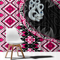 Pink Taniko Motif Aotearoa Manaia and Silver Fern Window Curtain LT03 - Polynesian Pride