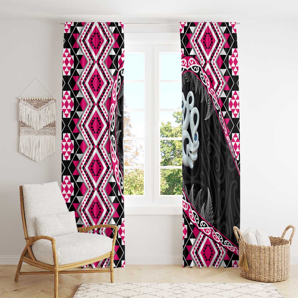 Pink Taniko Motif Aotearoa Manaia and Silver Fern Window Curtain LT03 - Polynesian Pride