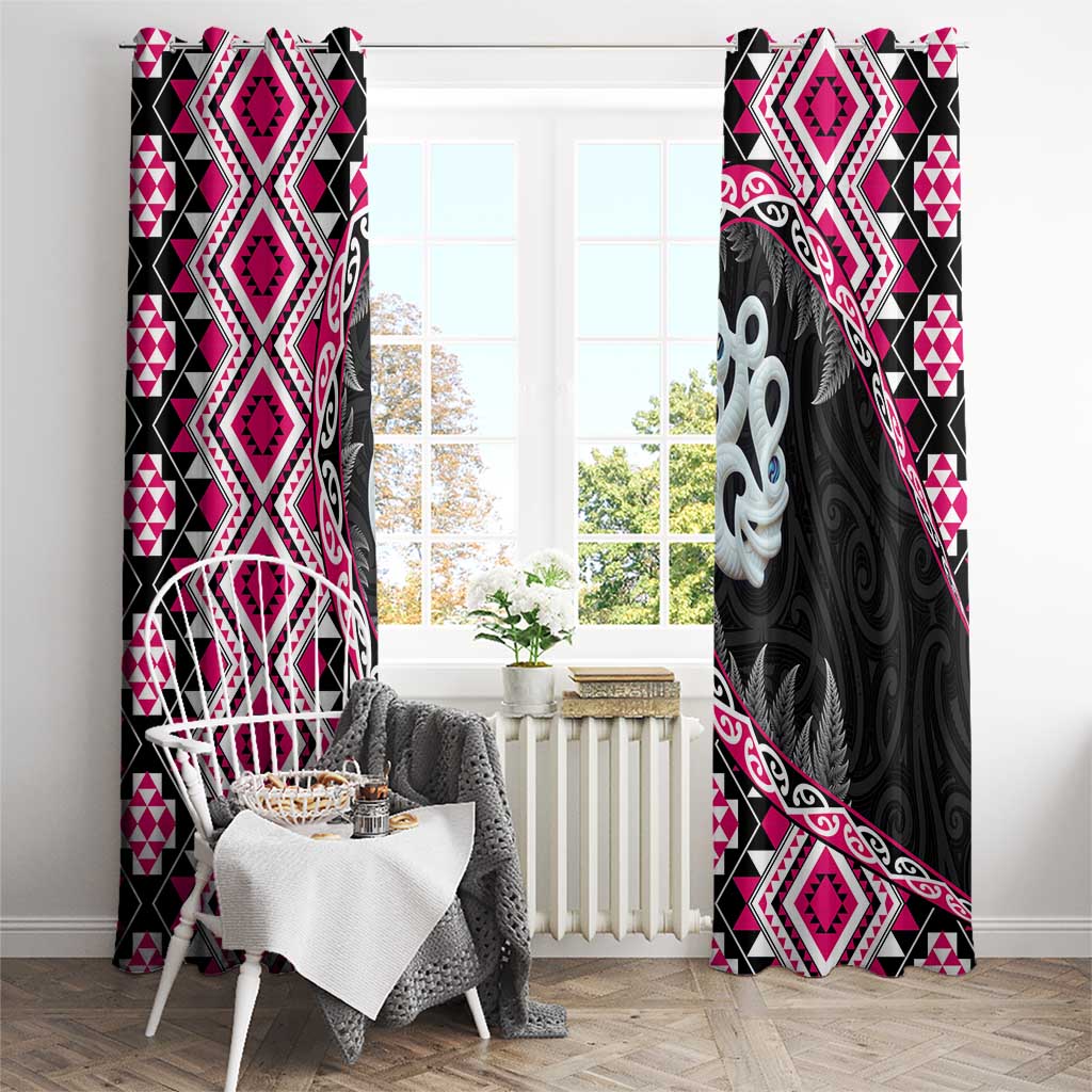 Pink Taniko Motif Aotearoa Manaia and Silver Fern Window Curtain LT03 - Polynesian Pride