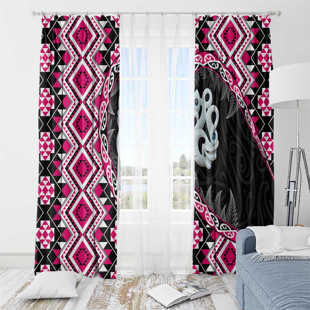 Pink Taniko Motif Aotearoa Manaia and Silver Fern Window Curtain LT03 - Polynesian Pride