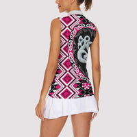 Pink Taniko Motif Aotearoa Manaia and Silver Fern Women Sleeveless Polo Shirt