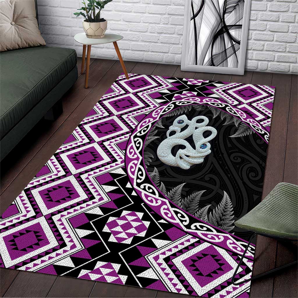 Purple Taniko Motif Aotearoa Manaia and Silver Fern Area Rug LT03 Purple - Polynesian Pride