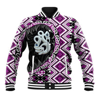 Purple Taniko Motif Aotearoa Manaia and Silver Fern Baseball Jacket LT03 Unisex Purple - Polynesian Pride