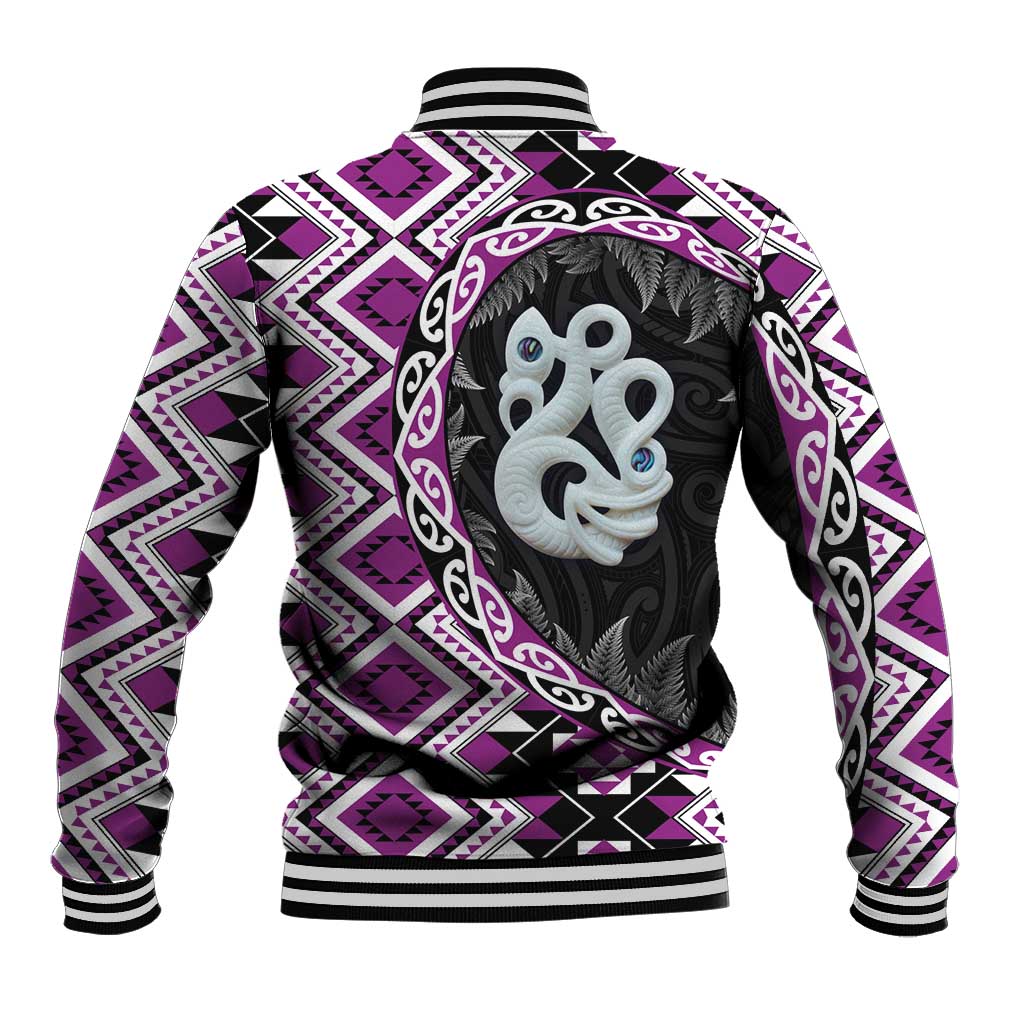 Purple Taniko Motif Aotearoa Manaia and Silver Fern Baseball Jacket LT03 - Polynesian Pride