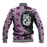 Purple Taniko Motif Aotearoa Manaia and Silver Fern Baseball Jacket LT03 - Polynesian Pride