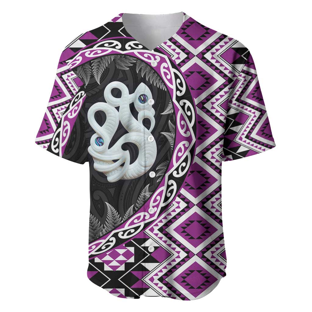 Purple Taniko Motif Aotearoa Manaia and Silver Fern Baseball Jersey