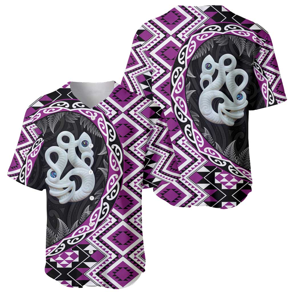 Purple Taniko Motif Aotearoa Manaia and Silver Fern Baseball Jersey