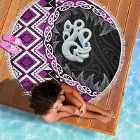 Purple Taniko Motif Aotearoa Manaia and Silver Fern Beach Blanket LT03 - Polynesian Pride