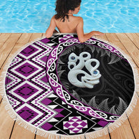 Purple Taniko Motif Aotearoa Manaia and Silver Fern Beach Blanket LT03 - Polynesian Pride