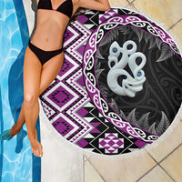 Purple Taniko Motif Aotearoa Manaia and Silver Fern Beach Blanket LT03 - Polynesian Pride