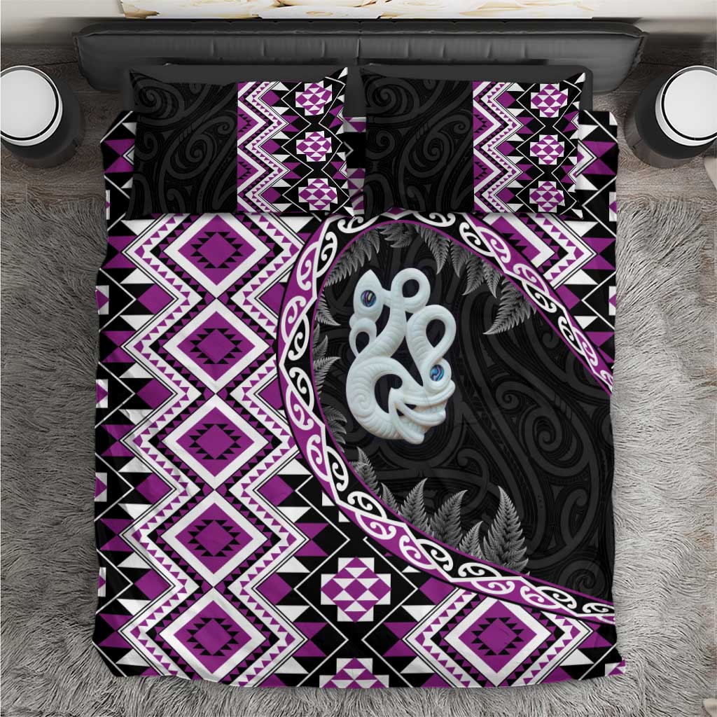 Purple Taniko Motif Aotearoa Manaia and Silver Fern Bedding Set